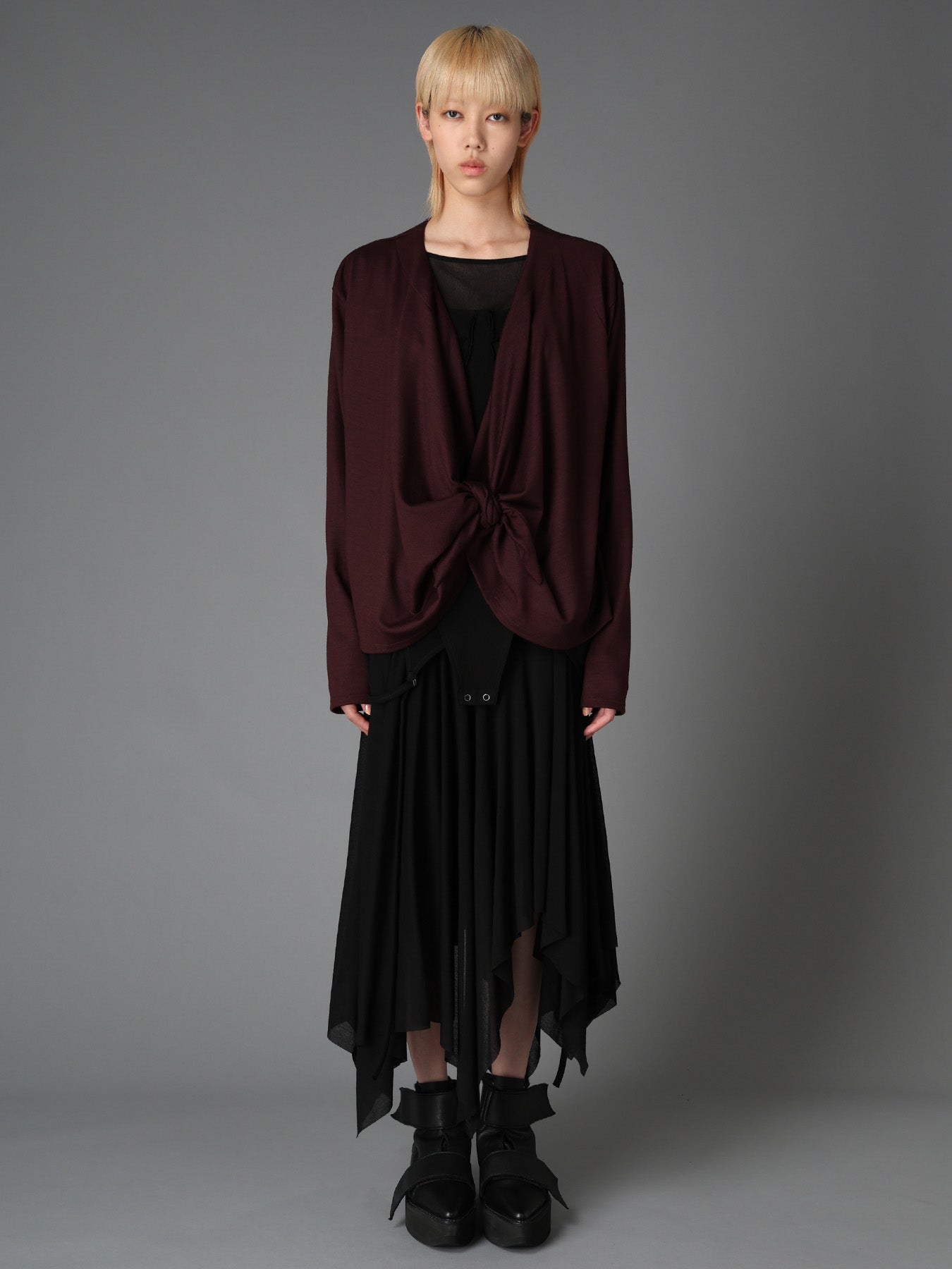 W/ SINGLE JERSEY KNOT DETAIL CARDIGAN