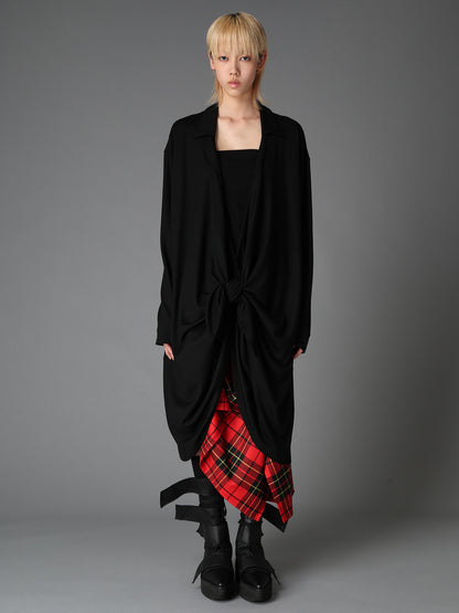 W/ SINGLE JERSEY KNOT DETAIL LONG CARDIGAN