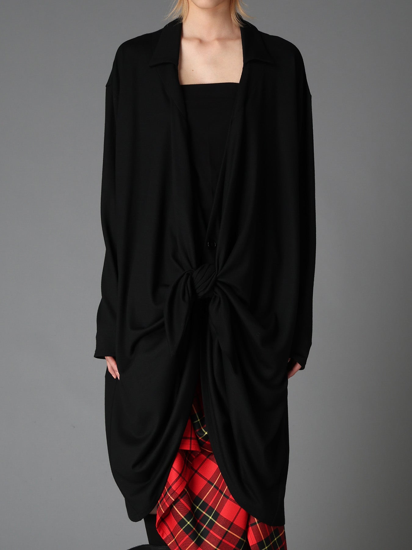 W/ SINGLE JERSEY KNOT DETAIL LONG CARDIGAN