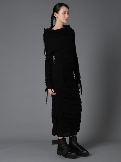 LACE+RIB KNIT GATHERED SLIM T