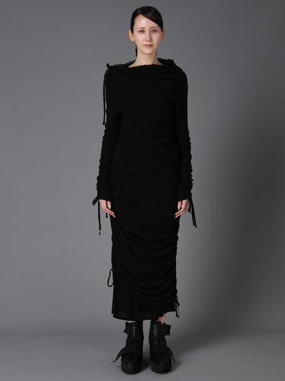 LACE+RIB KNIT GATHERED SLIM T