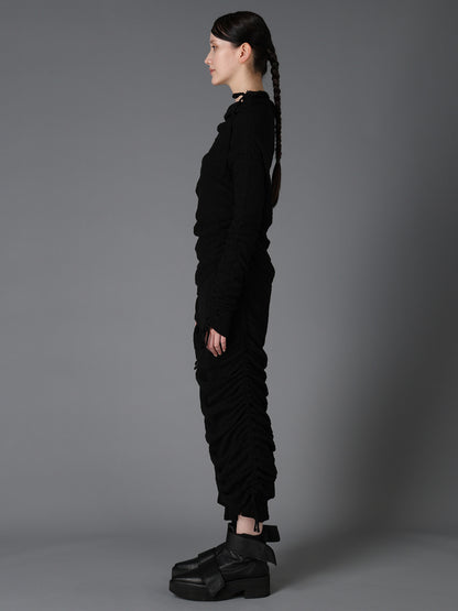LACE+RIB KNIT GATHERED SLIM T