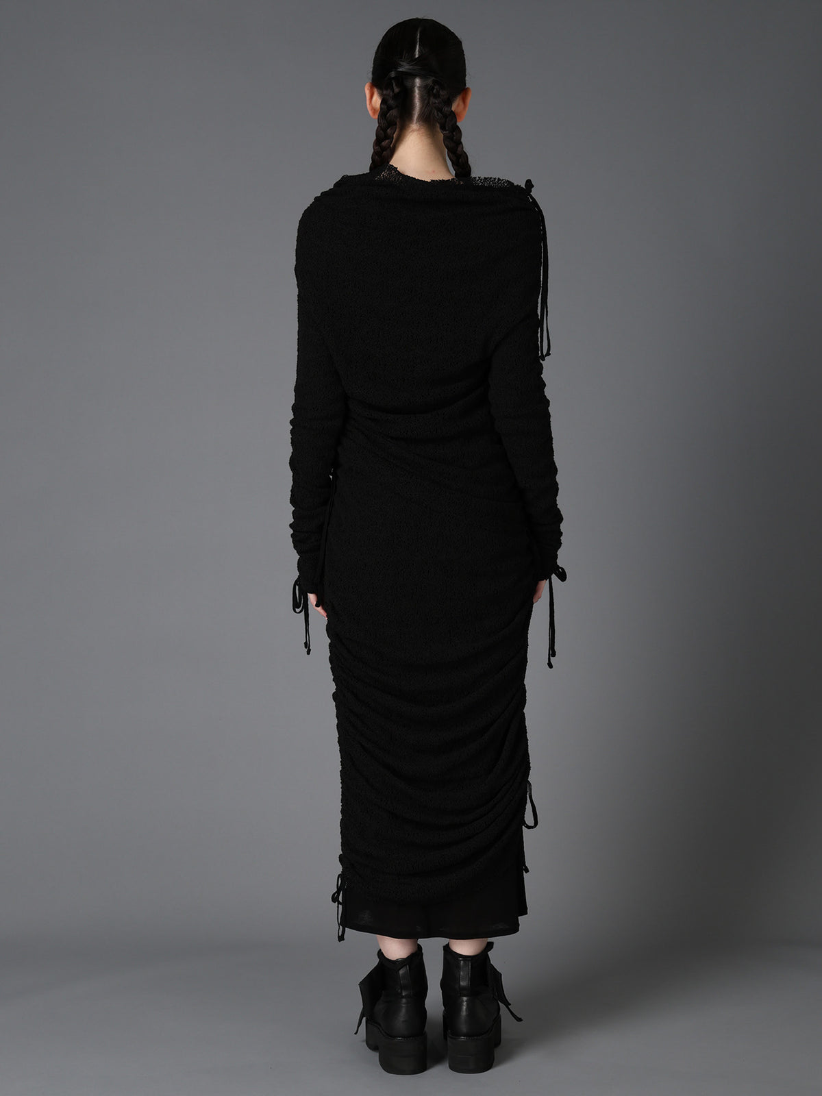 LACE+RIB KNIT GATHERED SLIM T