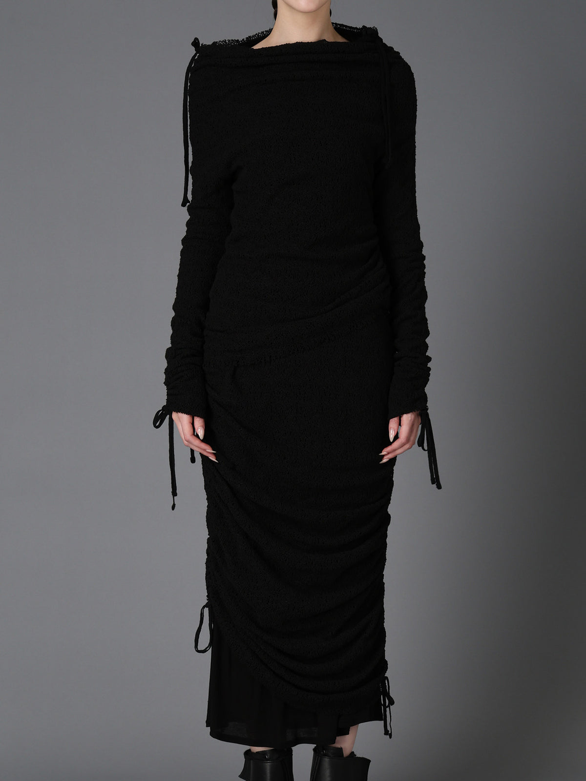 LACE+RIB KNIT GATHERED SLIM T