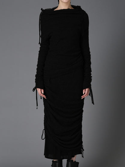 LACE+RIB KNIT GATHERED SLIM T
