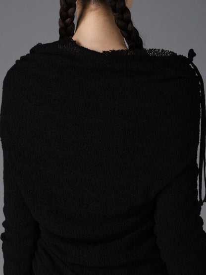 LACE+RIB KNIT GATHERED SLIM T