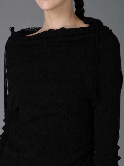 LACE+RIB KNIT GATHERED SLIM T