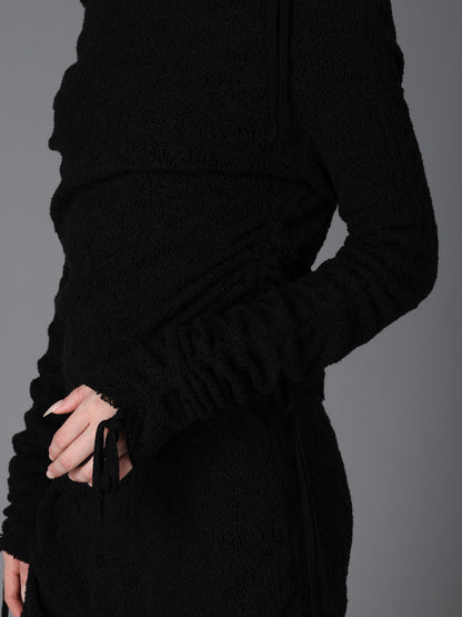 LACE+RIB KNIT GATHERED SLIM T