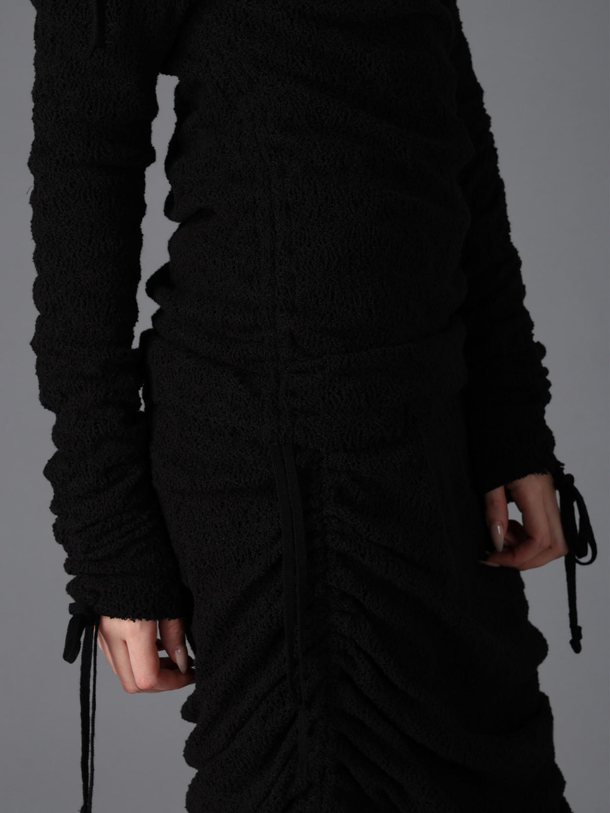LACE+RIB KNIT GATHERED SLIM T