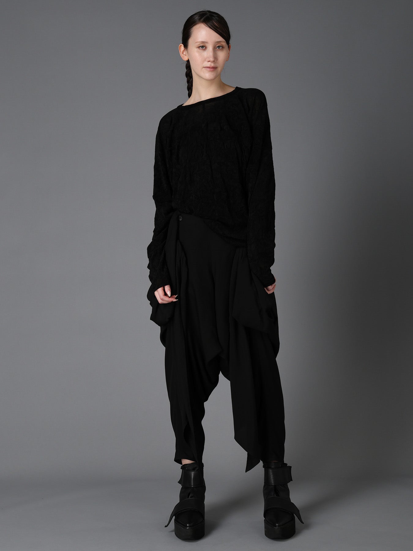 FLOCKED TULLE BALLOON LONG SLEEVE T