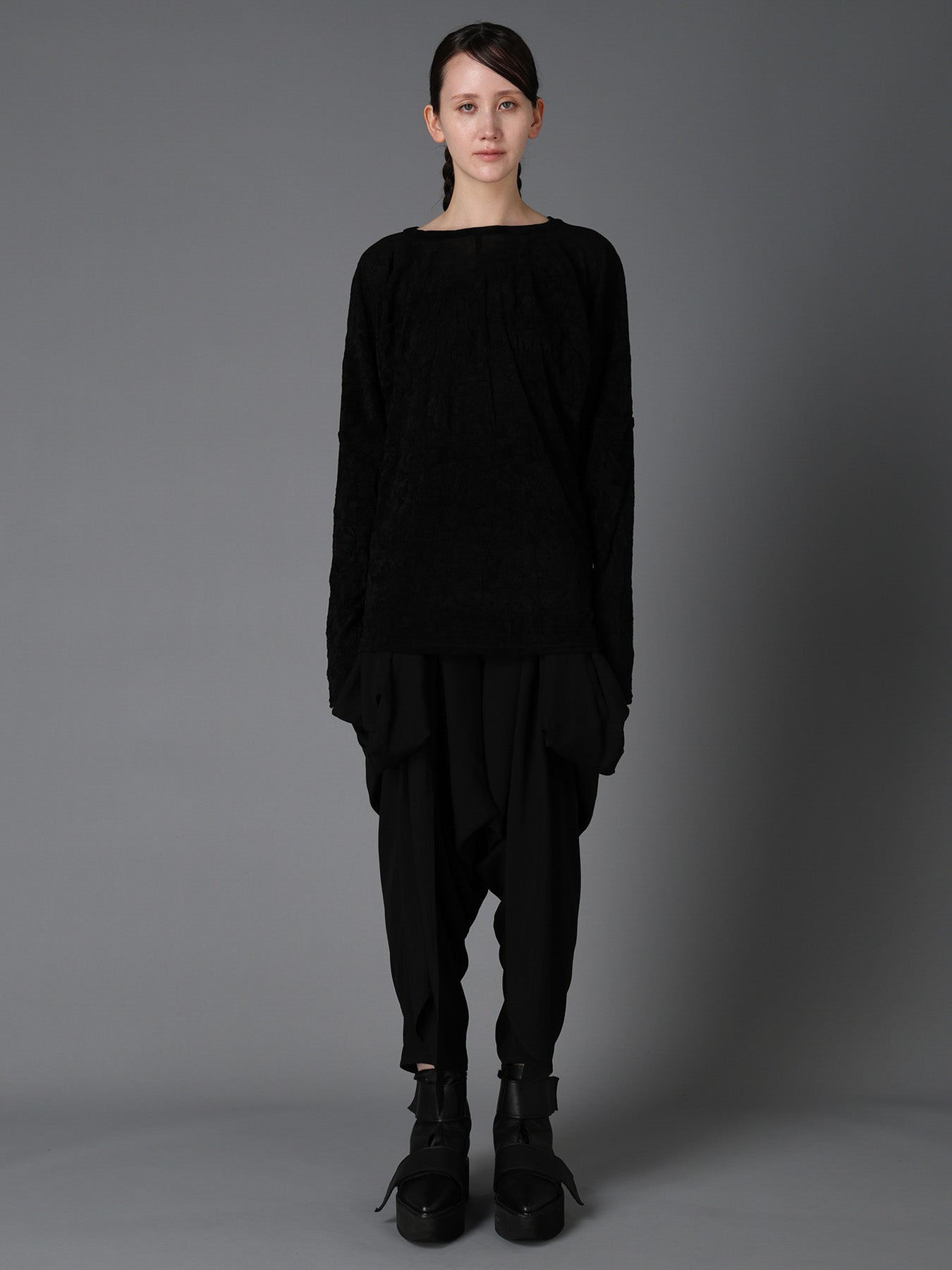 FLOCKED TULLE BALLOON LONG SLEEVE T
