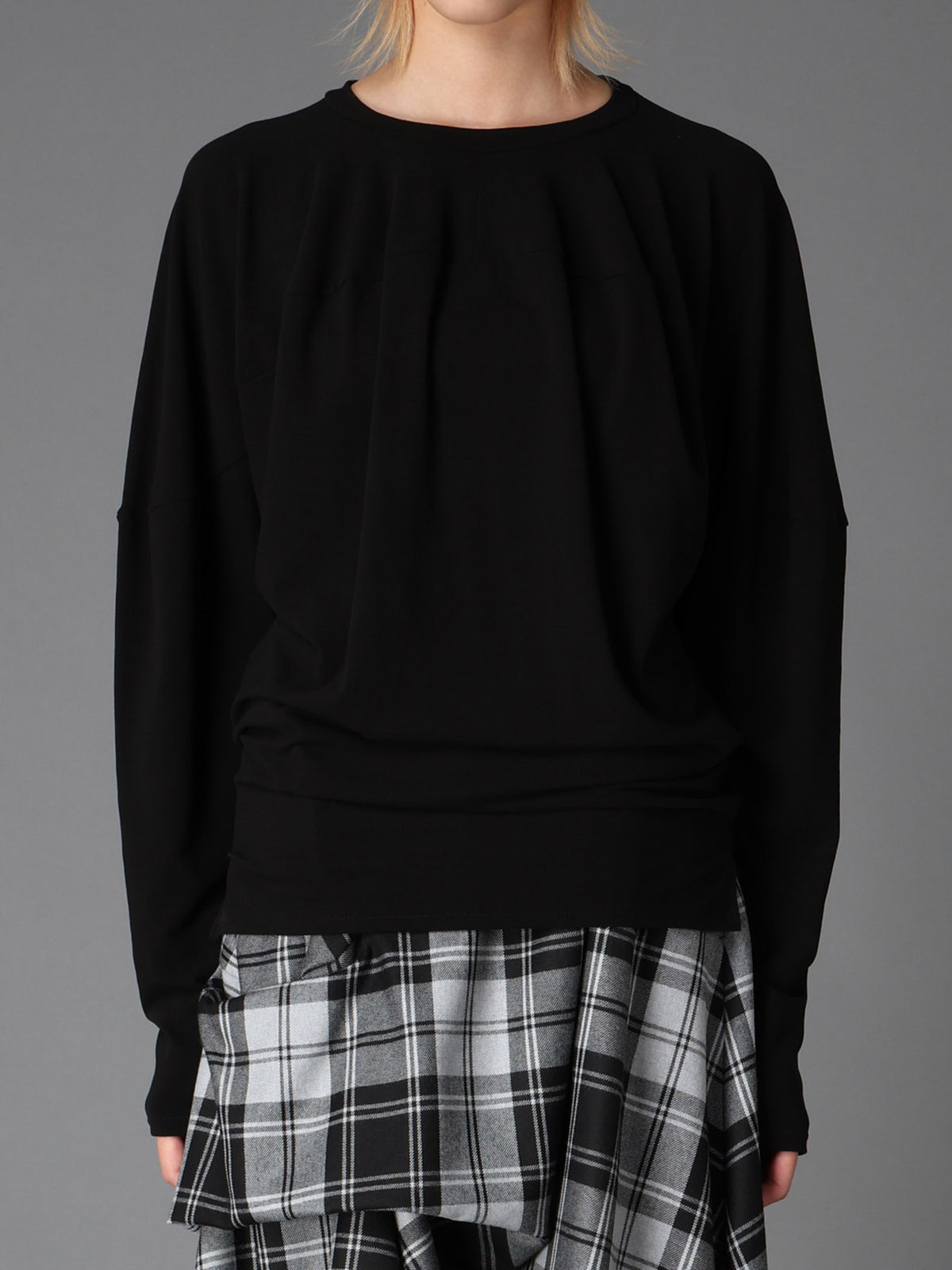 BRUSHED STRETCH JERSEY BALLOON LONG SLEEVE T