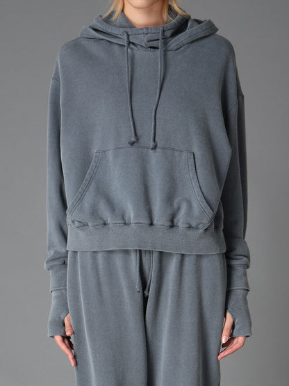 GARMENT DYED FRENCH TERRY DOUBLE HOOD PULLOVER