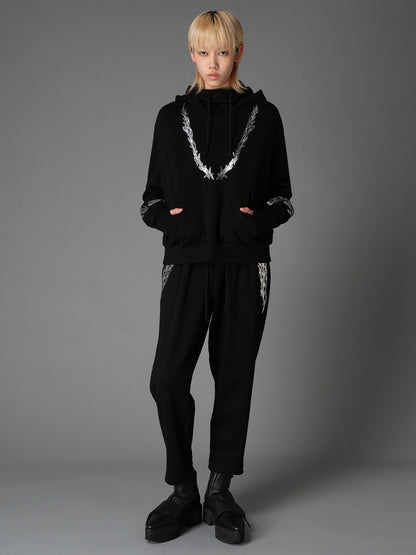 TRIBAL PRINT FRENCH TERRY DOUBLE HOOD PULLOVER