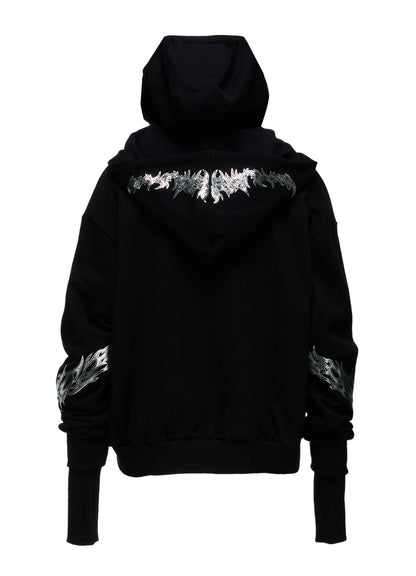 TRIBAL PRINT FRENCH TERRY DOUBLE HOOD PULLOVER