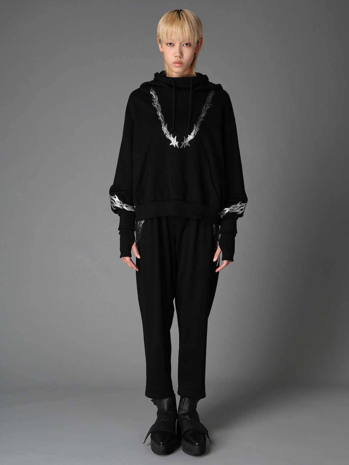 TRIBAL PRINT FRENCH TERRY DOUBLE HOOD PULLOVER