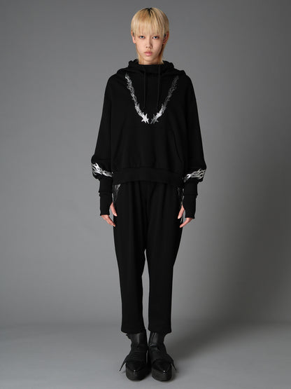 TRIBAL PRINT FRENCH TERRY DOUBLE HOOD PULLOVER
