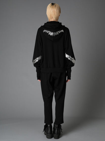 TRIBAL PRINT FRENCH TERRY DOUBLE HOOD PULLOVER
