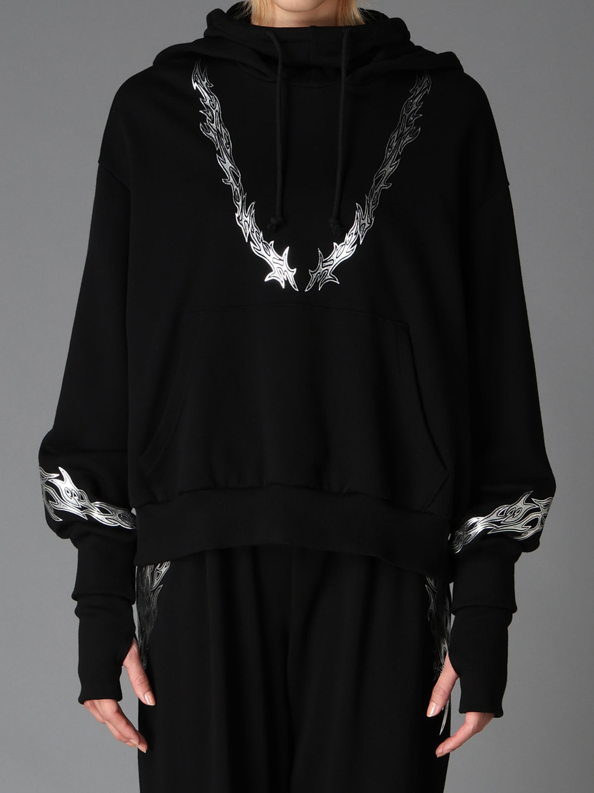 TRIBAL PRINT FRENCH TERRY DOUBLE HOOD PULLOVER