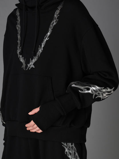TRIBAL PRINT FRENCH TERRY DOUBLE HOOD PULLOVER
