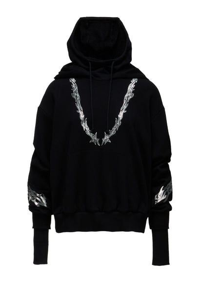 TRIBAL PRINT FRENCH TERRY DOUBLE HOOD PULLOVER