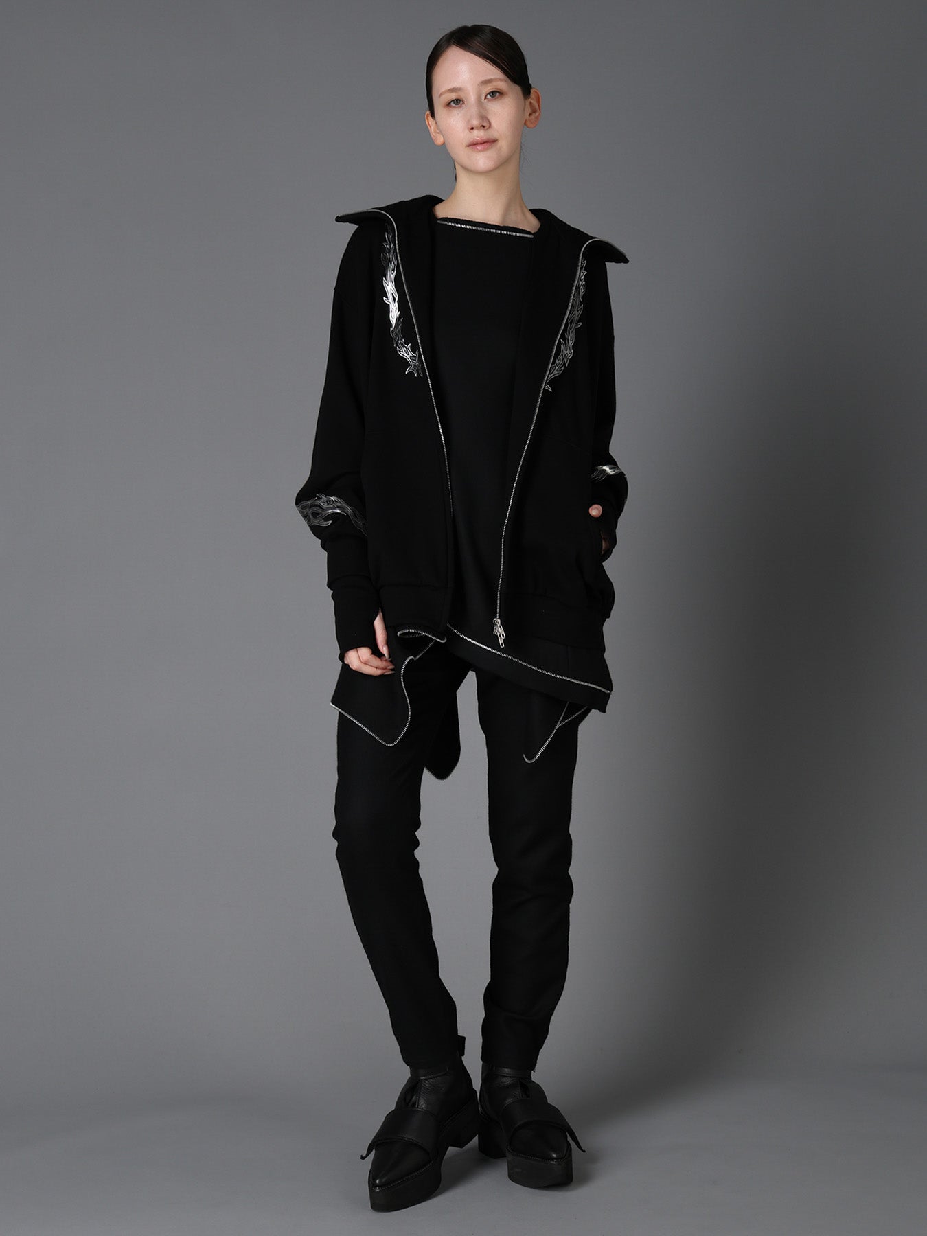 TRIBAL PRINT FRENCH TERRY DOUBLE HOOD PARKA