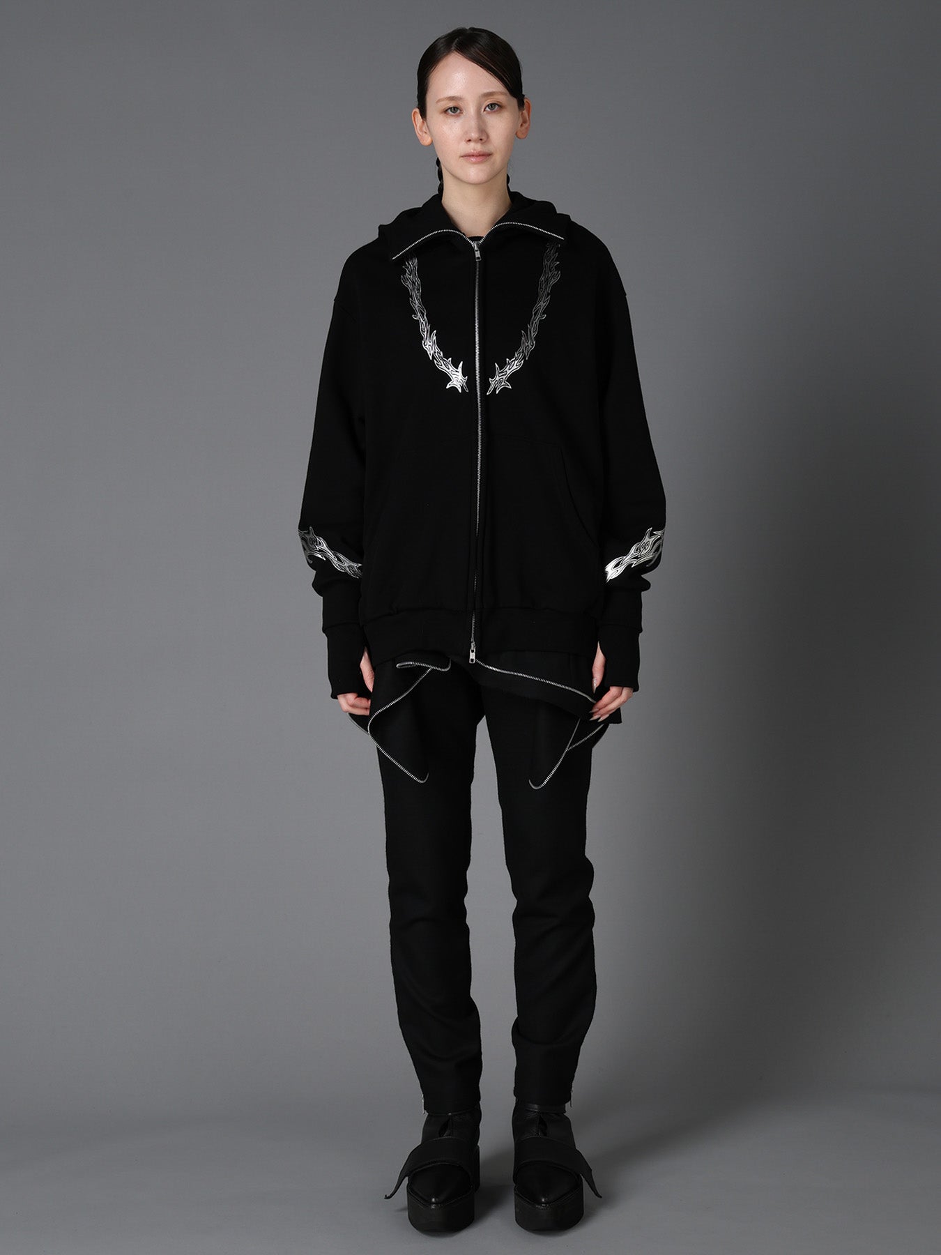TRIBAL PRINT FRENCH TERRY DOUBLE HOOD PARKA