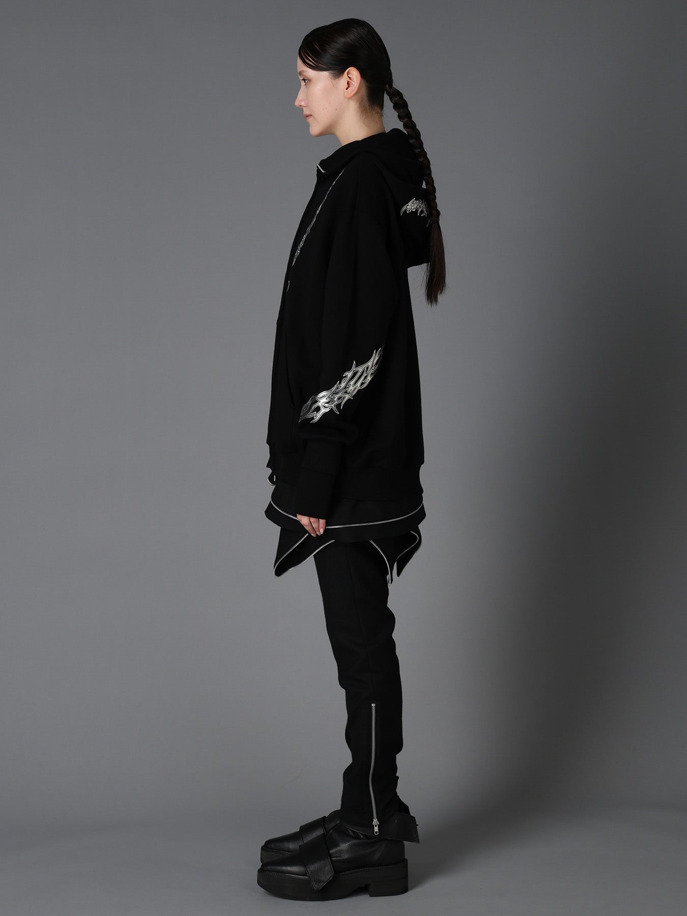 TRIBAL PRINT FRENCH TERRY DOUBLE HOOD PARKA