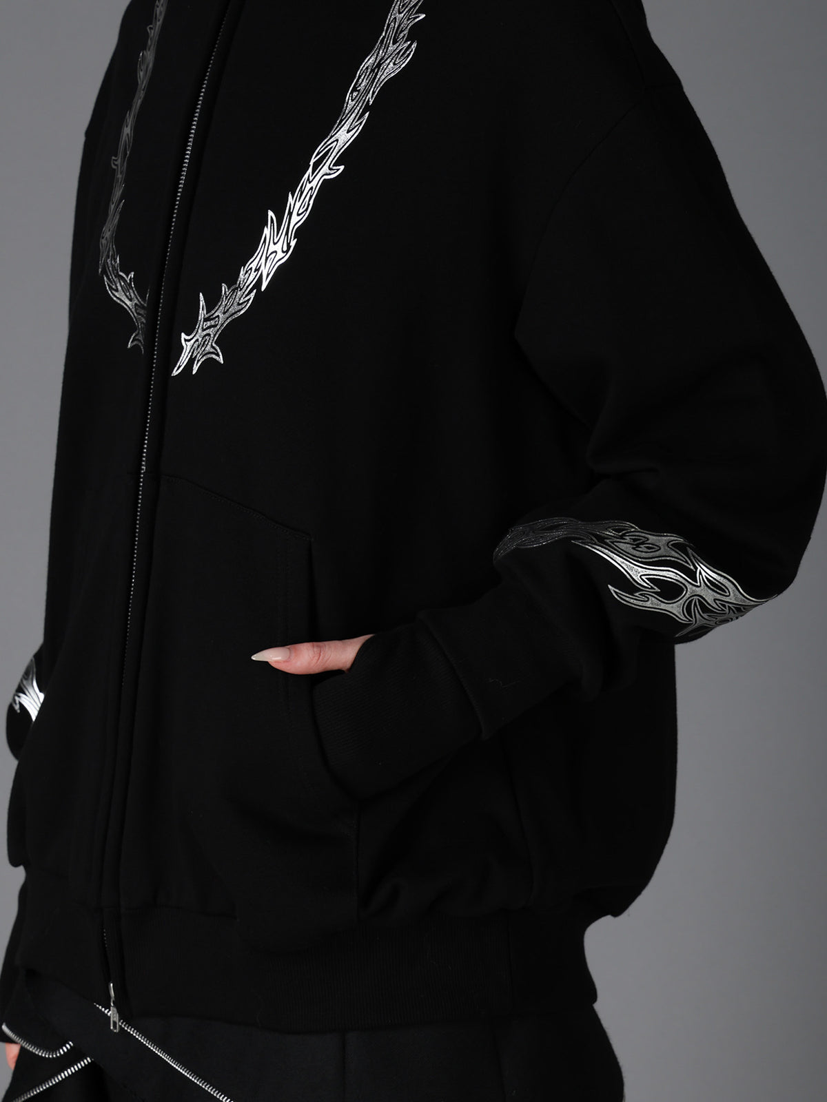 TRIBAL PRINT FRENCH TERRY DOUBLE HOOD PARKA