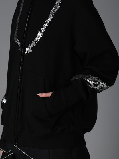 TRIBAL PRINT FRENCH TERRY DOUBLE HOOD PARKA