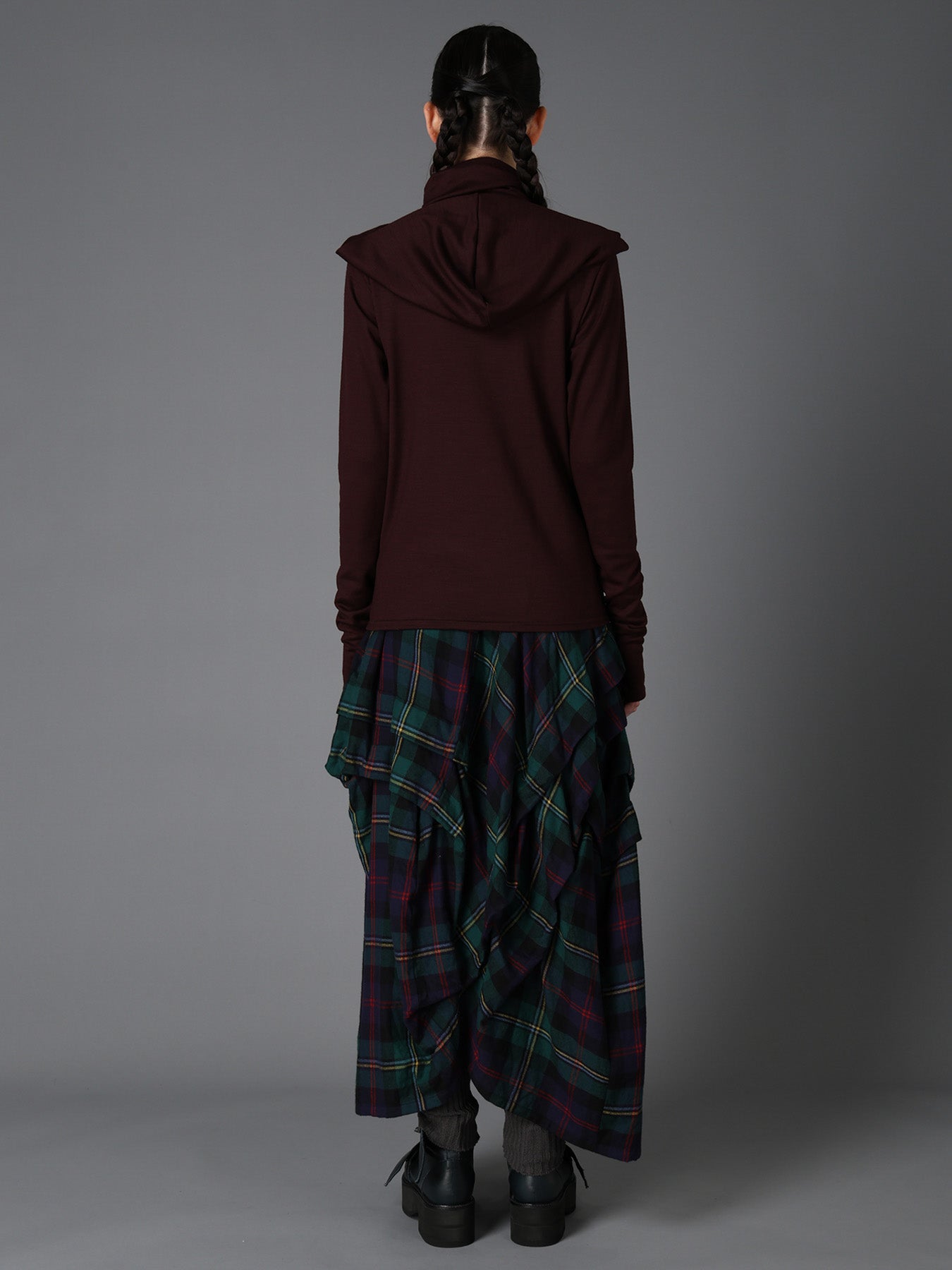 W/ SINGLE JERSEY SCARF DETAIL HOODED T SHIRT