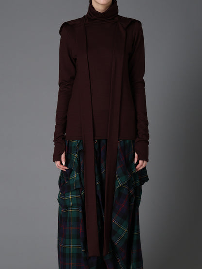 W/ SINGLE JERSEY SCARF DETAIL HOODED T SHIRT