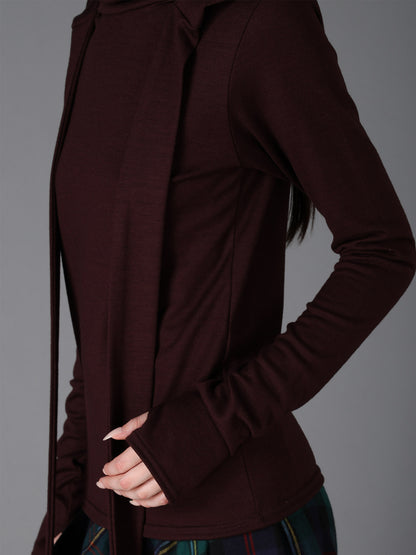 W/ SINGLE JERSEY SCARF DETAIL HOODED T SHIRT