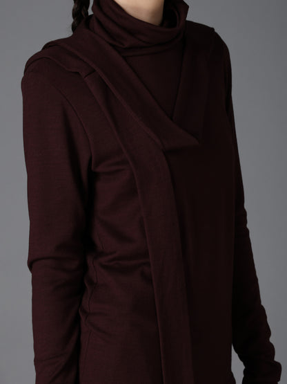 W/ SINGLE JERSEY SCARF DETAIL HOODED T SHIRT