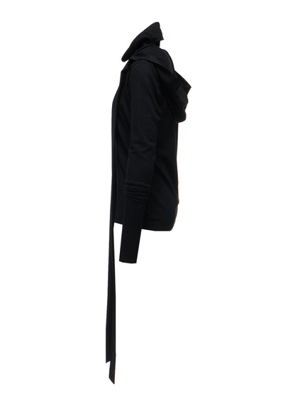 W/ SINGLE JERSEY SCARF DETAIL HOODED T SHIRT