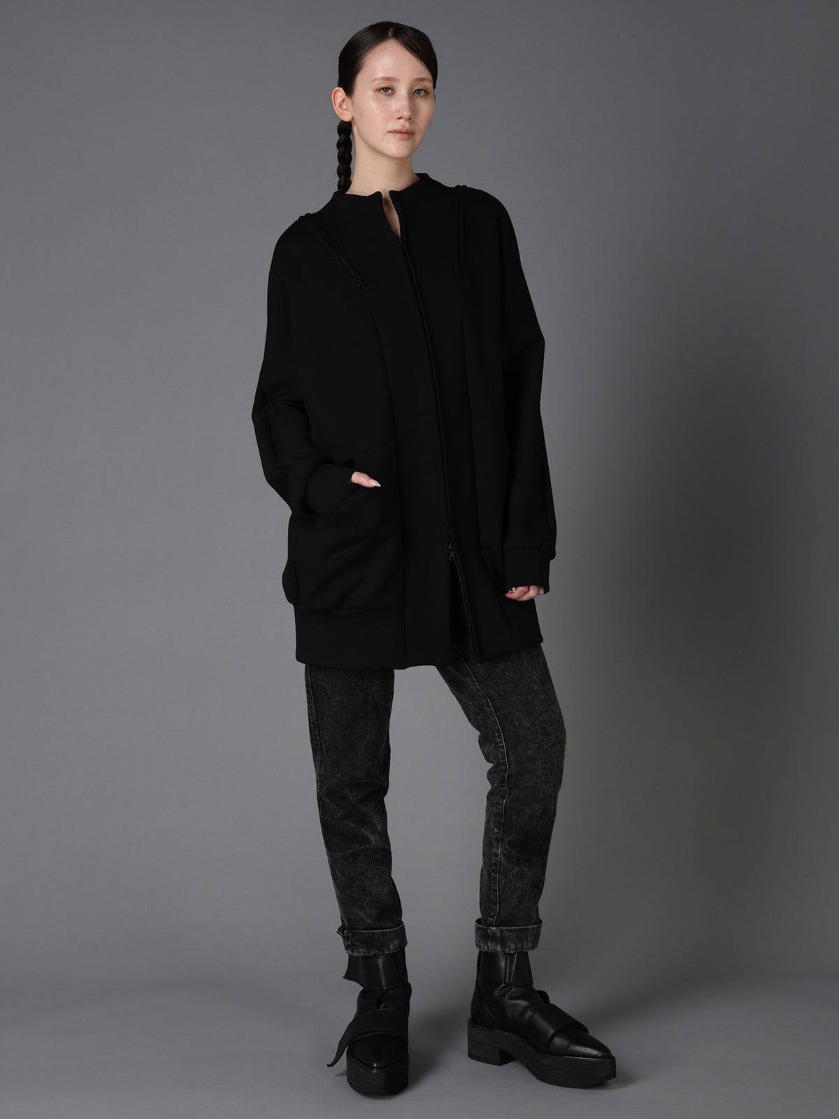 DOUBLE FACE JERSEY LONG ZIP BLOUSON