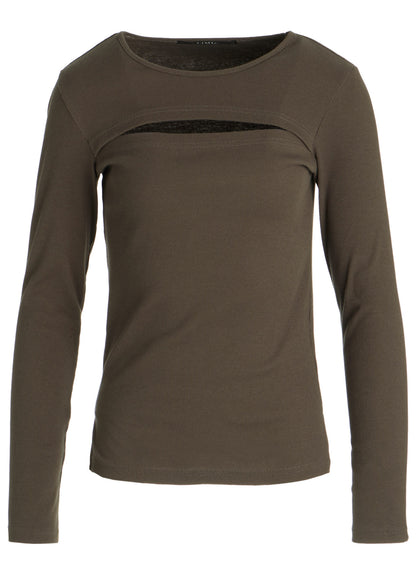 C/ RIB SLIT CHEST LONG SLEEVE T