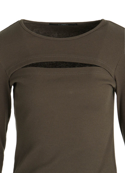 C/ RIB SLIT CHEST LONG SLEEVE T