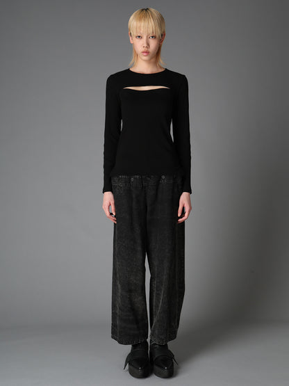 C/ RIB SLIT CHEST LONG SLEEVE T
