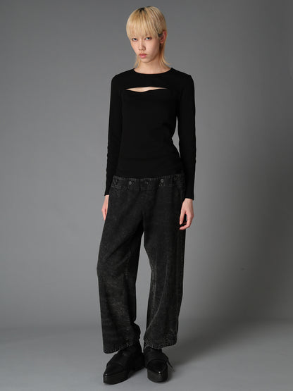 C/ RIB SLIT CHEST LONG SLEEVE T