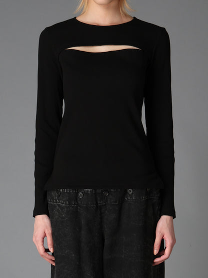 C/ RIB SLIT CHEST LONG SLEEVE T