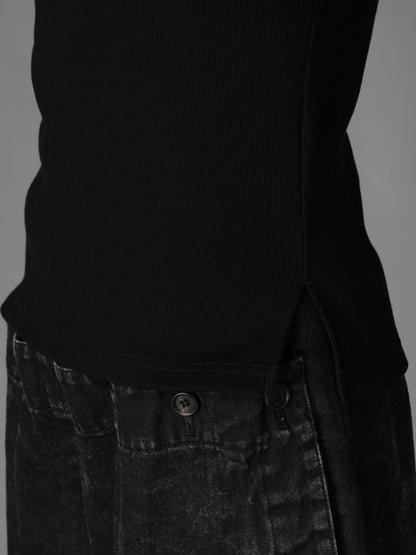 C/ RIB SLIT CHEST LONG SLEEVE T