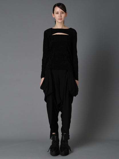 FLOCKED TULLE SLIT CHEST LONG SLEEVE T