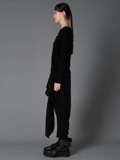 FLOCKED TULLE SLIT CHEST LONG SLEEVE T