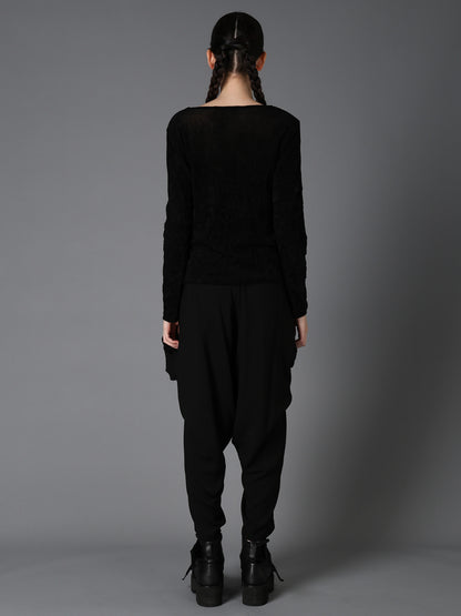 FLOCKED TULLE SLIT CHEST LONG SLEEVE T