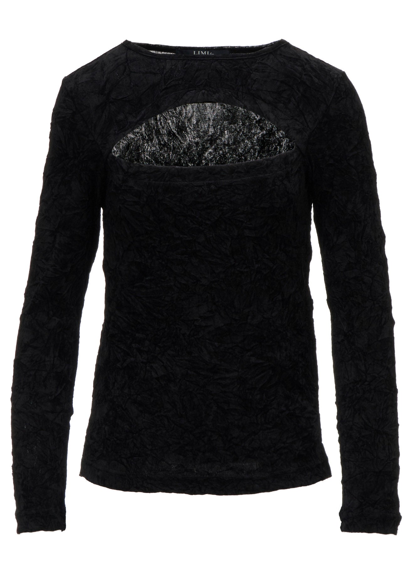 FLOCKED TULLE SLIT CHEST LONG SLEEVE T