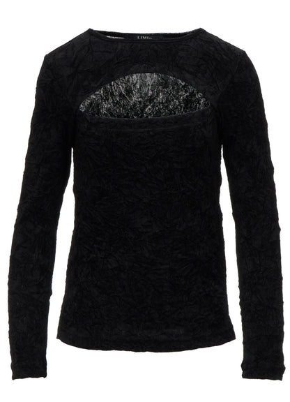 FLOCKED TULLE SLIT CHEST LONG SLEEVE T