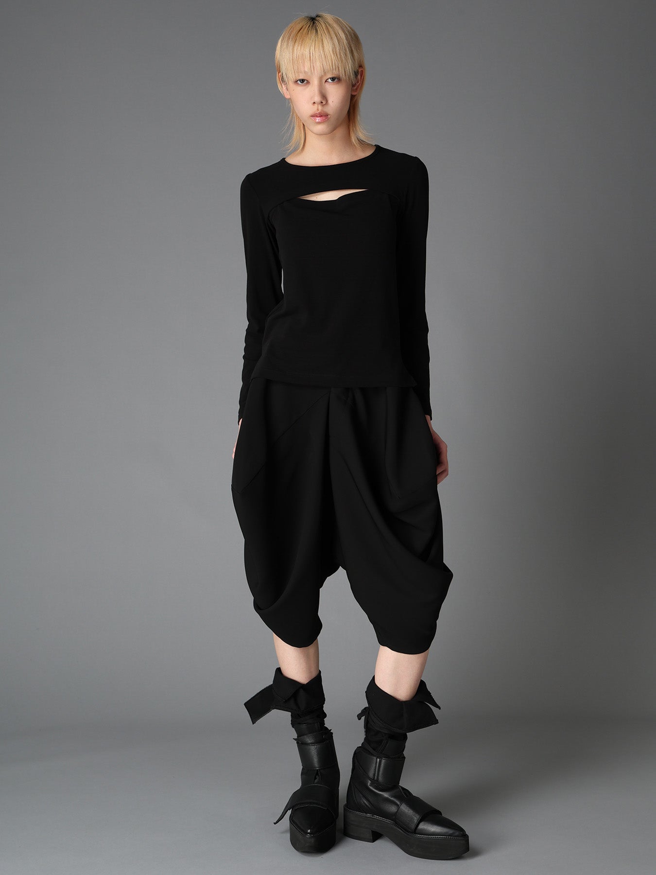 BRUSHED STRETCH JERSEY SLIT CHEST LONG SLEEVE T – THE SHOP YOHJI