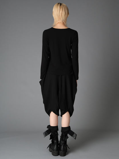 BRUSHED STRETCH JERSEY SLIT CHEST LONG SLEEVE T