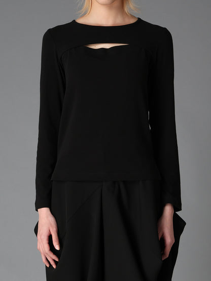 BRUSHED STRETCH JERSEY SLIT CHEST LONG SLEEVE T